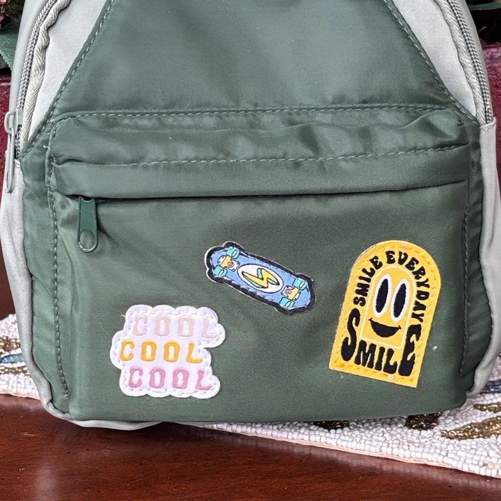 Brand New Wonder Nation Army Green Sling Bag Zippered Mini Backpack w/ Patches